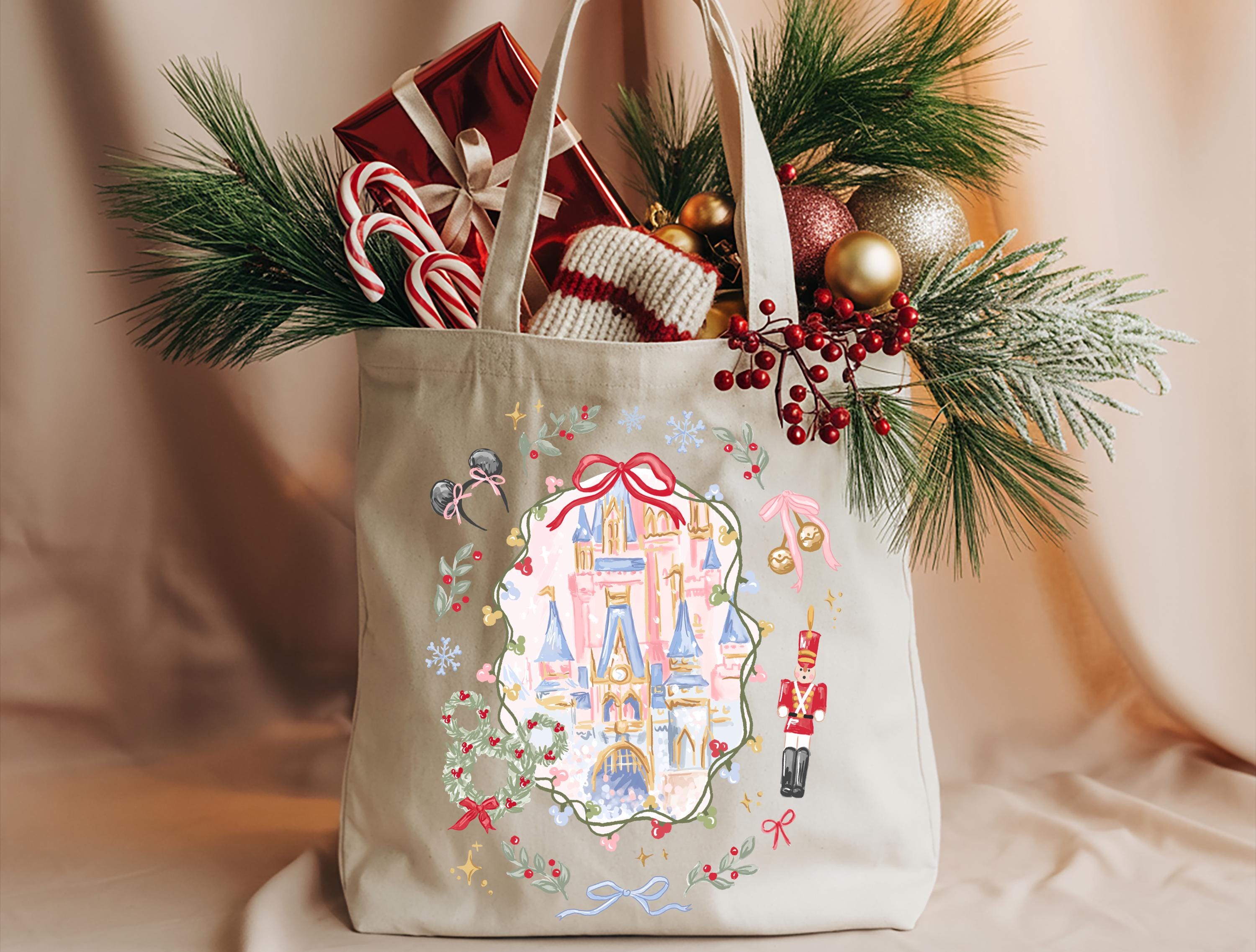 Disney Christmas Castle Tote Bag Holiday Gift Bag