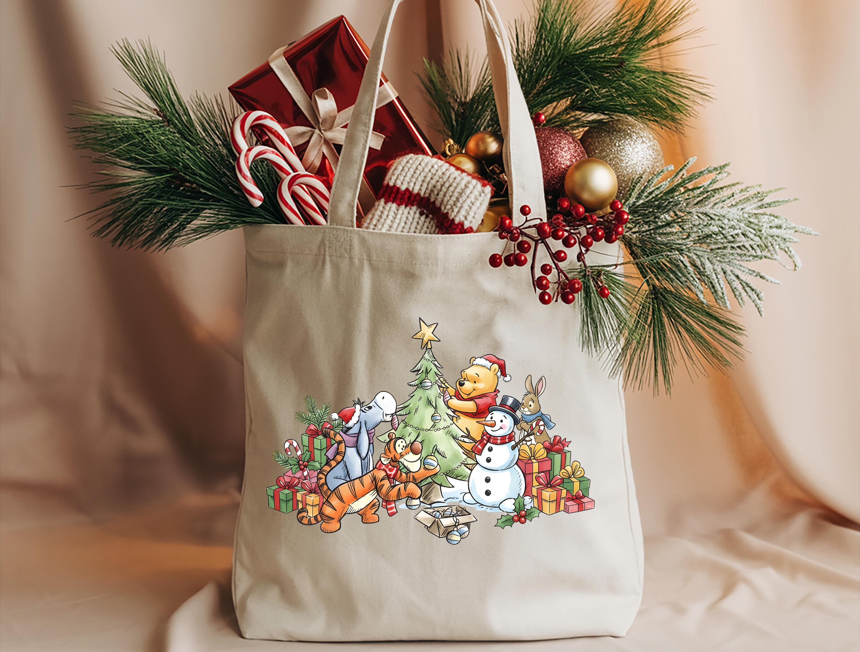 Disney Christmas Pooh Tote Bag Holiday Gift Bag